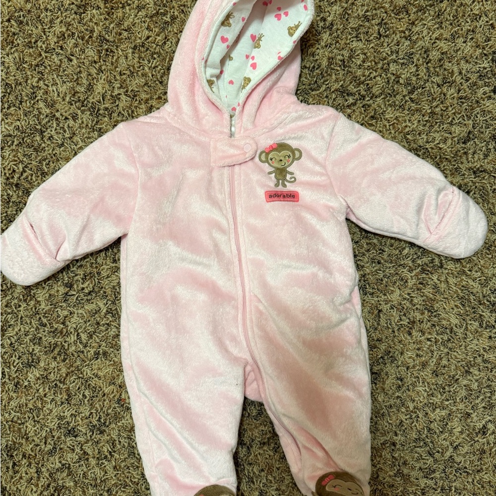 Pink mink soft baby snowsuit bunting